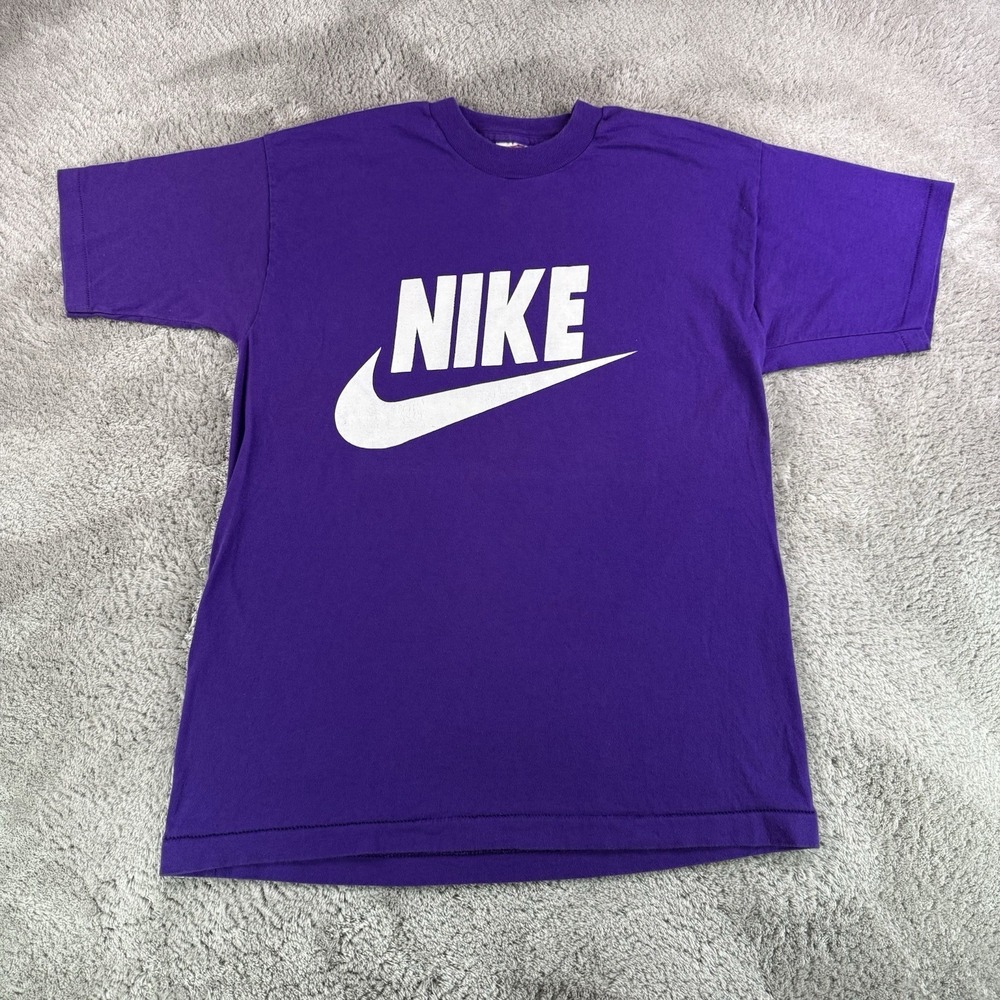 Nike Vintage 90s Logo T Shirt Mens L Purple Single Stitch‎ Swoosh Graphic Tee